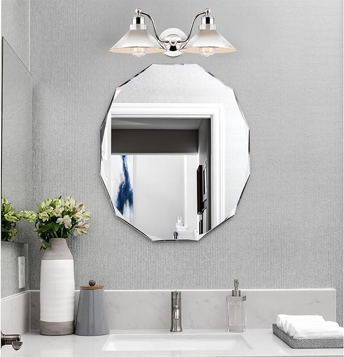 Kira Home Welton 19" 2-Light Modern Farmhouse Vanity Light with Dual Funnel Shades, Industrial Wall Sconce Bathroom Light, Polished Nickel Finish
