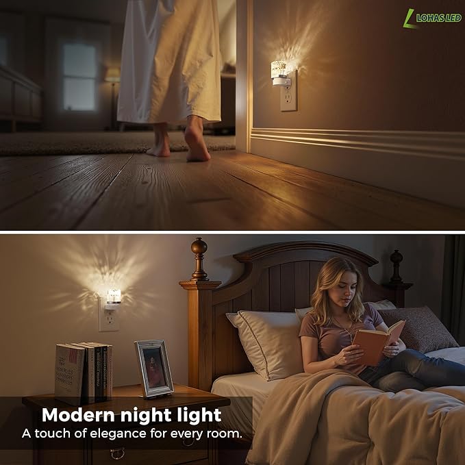 L LOHAS LED Night Light, Night Lights Plug into Wall, 3000K Soft Light LED NightLights, Built in Dusk to Dawn Sensor for Hallway, Bathroom, Rooms