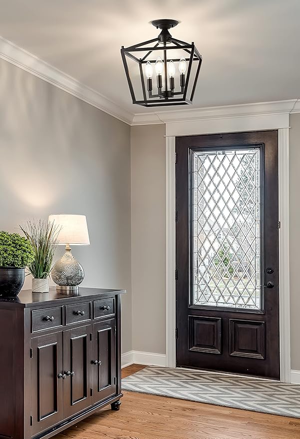 JONATHAN Y 12" Oil Rubbed Bronze Modern Farmhouse Pagoda 4-Light LED Semi Flush Mount Lantern, Metal Ceiling Light Fixture for Kitchen, Hallway, Entryway, Bedroom, Hardwired JYL7610A