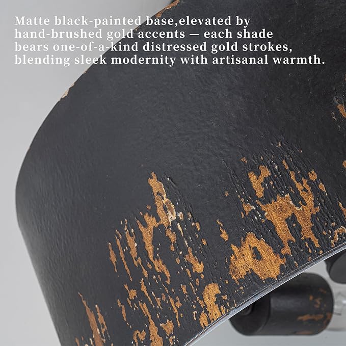 14.96" Modern Vintage Semi Flush Mount Ceiling Light,3-Light Matte Black Ceiling Light Fixture with Hand-Brushed Gold Finish,Dimmable Hallway Light Fixtures for Bedroom,Kitchen,Entryway,Foyer