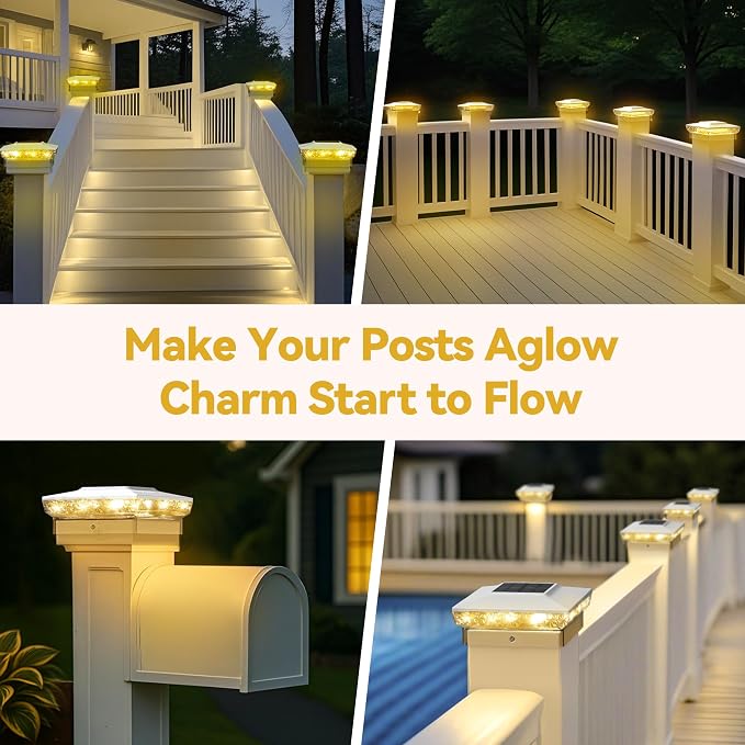 KEILAIMO Solar Post Cap Lights, 16-Pack Upgraded Outdoor Deck Fence Post Solar Lights for 4x4 5x5 Wood/Vinyl Posts, IP65 Waterproof, 10-12 Hours Warm/Cool White Glow for Garden/Patio/Porch - White