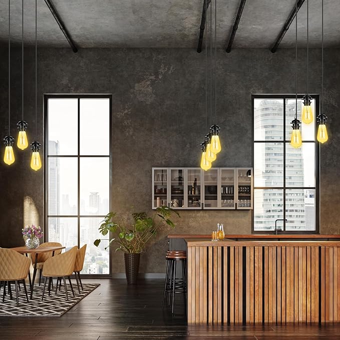 12 Pack Industrial Mini Pendant Light Kit Bulk, UL E26/E27 Lamp Socket 3.28 ft Adjustable Hanging Light Cord Kit Edison Vintage Retro Ceiling Lamp Fixture for Kitchen Bar Decor(Black)