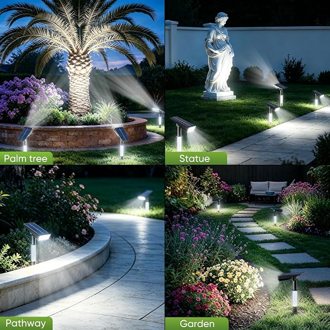 Solar Lights Outdoor Waterproof, 76-LED Super Bright Solar Flood Lights Outdoor, Dusk to Dawn Solar Spot Lights for Landscape Lighting Pathway Garden Flag Pole- Cool White, 4 Pack