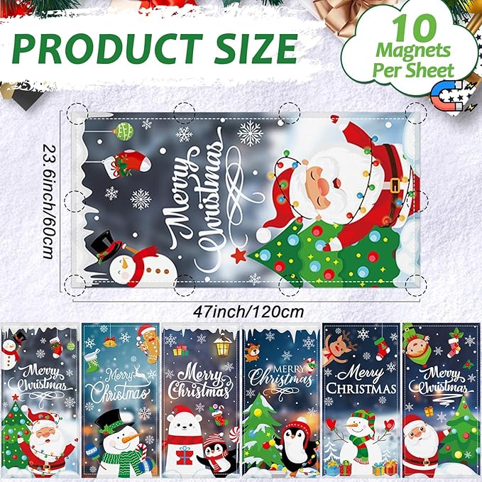 6 Pcs Fluorescent Light Covers with 60 Magnets Decorative Classroom Ceiling Lights 4 x 2 Feet Magnetic Light Cover Filter Easy Install for Office Hospital Home Ceiling Supplies (Christmas Santa Claus)