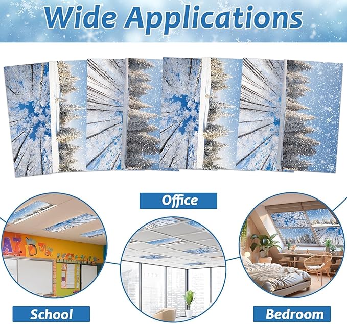 8 Pcs Fluorescent Light Covers with 80 Magnets Decorative for Classroom Ceiling Light 4 x 2 Feet Magnetic Light Covers Filter Easy Install for Office Hospitals & Home Drop Ceiling Supplies(winter )