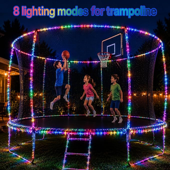 LairtPOW Solar Rope Lights Outdoor, 39FT 100 LED Solar Trampoline Lights with 8 Modes, IP67 Waterproof Color Changing LED Rope Lights for Trampoline Backyard Patio Tree Christmas Decor, Multicolor