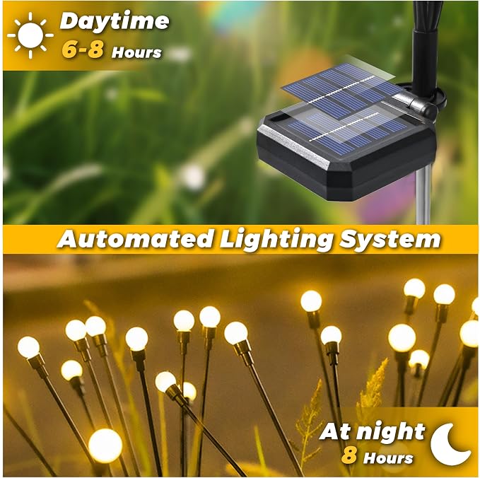 Solar Lights Outdoor-8Pack 64LEDs Solar Garden Firefly Lights Outside,Solar Powered Light Outdoor and Garden Decorative IP65 Waterproof,Yard Patio Pathway Decor,Gardening Gifts for Women,Warm White