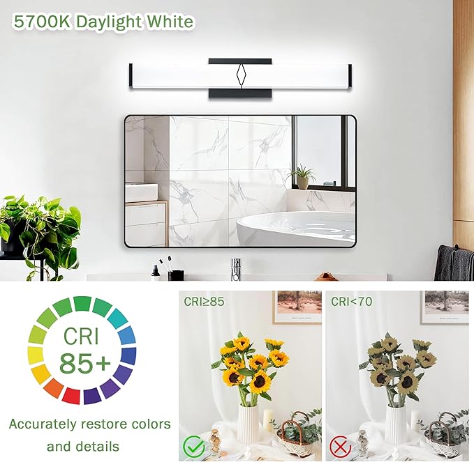 32 Inch Bathroom Vanity Light 3200LM, 5700K Daylight White Modern Bathroom Light Dimmable, AC 120V 36W Matte Black LED Vanity Lighting Fixtures Wall Sconce ETL Certified, 2Pack