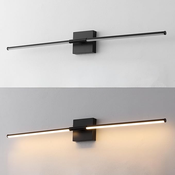 JONATHAN Y 32" Black Modern Dimmable Integrated LED Wall Sconce, Minimalist Adjustable Metal Vanity Light for Bathroom Mirror, Bedroom, Hallway, 3000K, ETL Listed (JYL7040C)