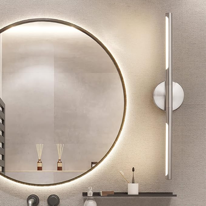 Brushed Nickel Bathroom Light Fixtures Over Mirror 24 Inch, 18W 360° Rotatable Dimmable 4000K LED Vanity Light Bar, Modern Vanity Lights Above Mirror, Led Bathroom Lighting