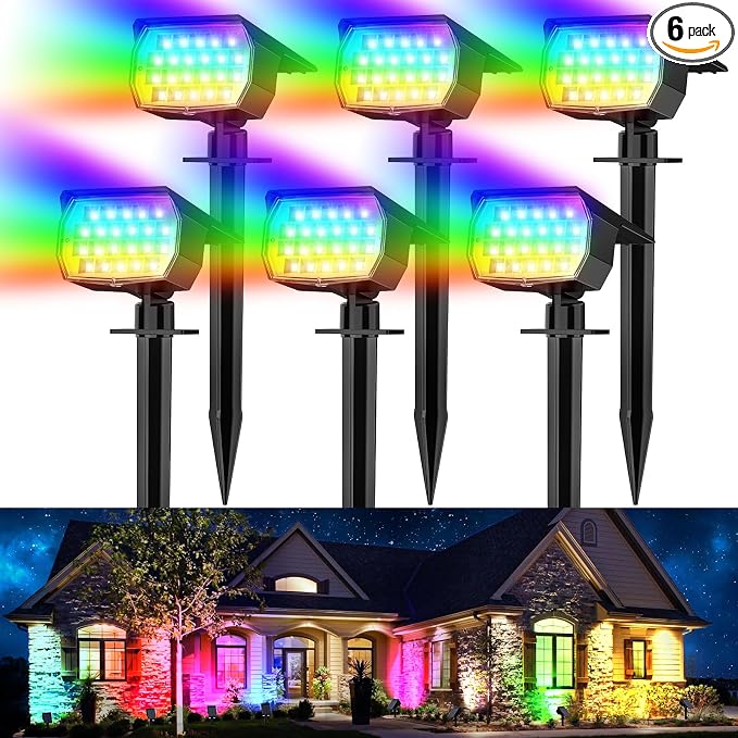 WENATY Solar Spot Lights Outdoor Color Changing, [7 Mode/6 Pack] Christmas Landscape Spotlights, Solar Lights Outdoor Waterproof, Solar Led Powered Flood Light for Outside Pathway Yard Garden Walkway