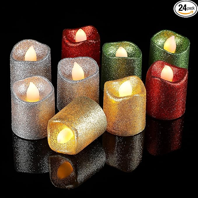 Honoson 24 Pack Mixed Color Candles Party Decoration Flameless Candles LED Tea Light Candles Battery Operated Candle Fake Candle for Halloween Christmas Valentine‘s Day Diwali Wedding Table Decor