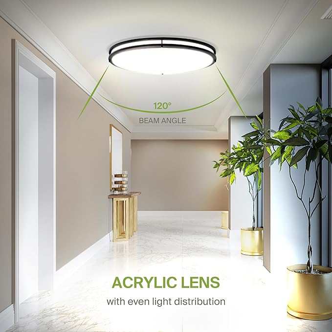 ASD LED 32" Oval Flush Mount Lighting, Close to Ceiling Light Fixture | 3CCT, Dimmable, Energy Star, ETL Listed | 45W 3750LM 3000-5000K 100-277V | Low Profile Double Ring Lamp | Black