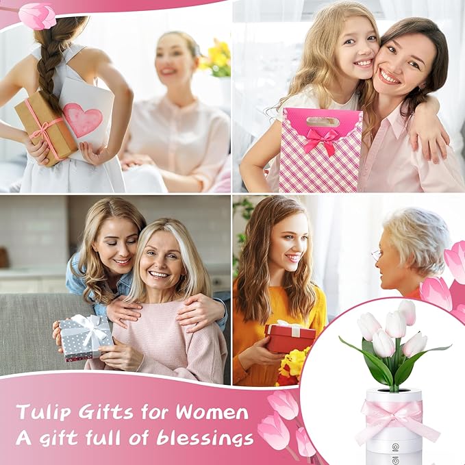 2 Sets Tulip Flower LED Lamp for Women Mothers Day Birthday Gifts for Mom, Wife Rechargeable Touch Desk LED Night Light 3-color Dimming with Card, Ribbon, Boxes for Table Centerpiece Decor