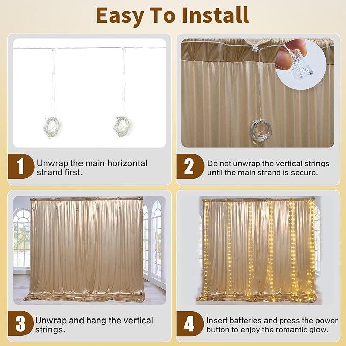 Outpain 10x10ft Champagne Sequin Backdrop Curtains with Light -Lighted Up Champagne Photo Backdrops with Non-Shedding Glitter, Wrinkle-Free Drapes for Wedding/Christmas/Studio(5x10ft 2 Panels)
