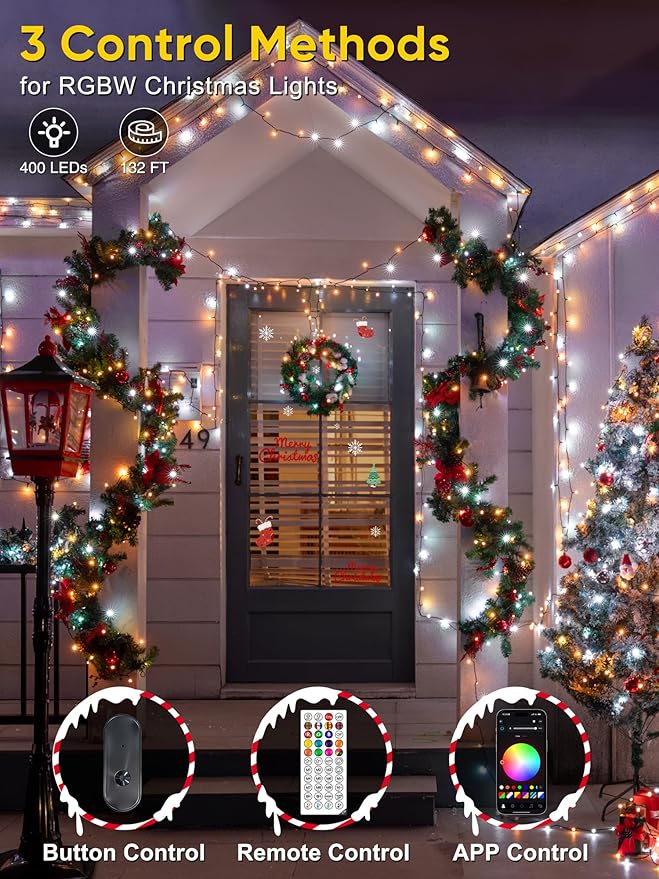 Guhope Smart Color Changing Christmas Lights, 132FT 400 LED RGB Christmas String Lights with App & Remote Control, Waterproof Christmas Tree Lights for Outdoor Indoor Party Decor
