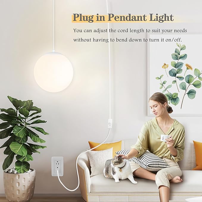 KoKo&Yukina 8" Globe Pendant Light White Plug in Pendant Light Adjustable Hanging Lights with Plug in Cord Matte White Finished with Milk Glass Lampshade for Bedroom Kitchen Island (Bulb Included)