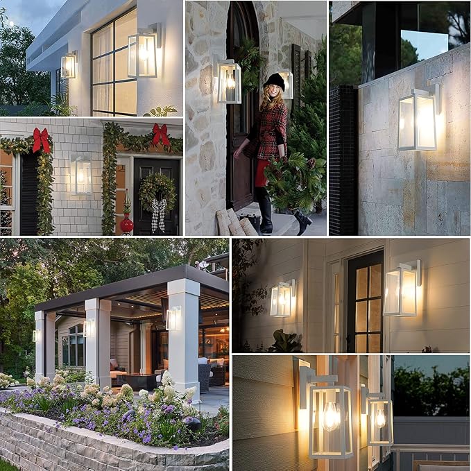 MAXvolador Outdoor Wall Sconce, Large Exterior Waterproof Wall Lantern Light Fixture, White Porch Lights Glass, Anti-Rust E26 Patio Lighting, 2 Pack