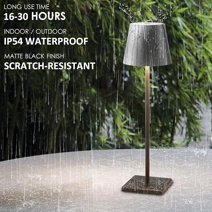 4-Pack LED Rechargeable Table Lamp, Battery Desk lamp 3W 5000mAh Battery Operated Stepless Dimming Modern Portable Table Light for Restaurant/Dinner/Bedroom/Outdoor IP54 Waterproof (Black)
