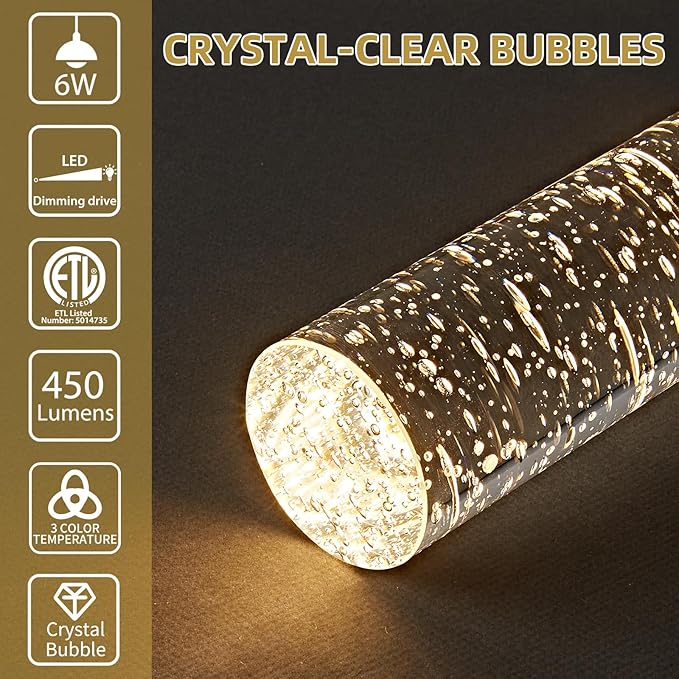 OKELI Modern Pendant Light,3 Color LED Bubble Crystal Island Light Fixtures,Gold Mini 3CCT Pendant Lighting for Kitchen Island,Bar,6W,3000-6000K,ETL(3 Pack