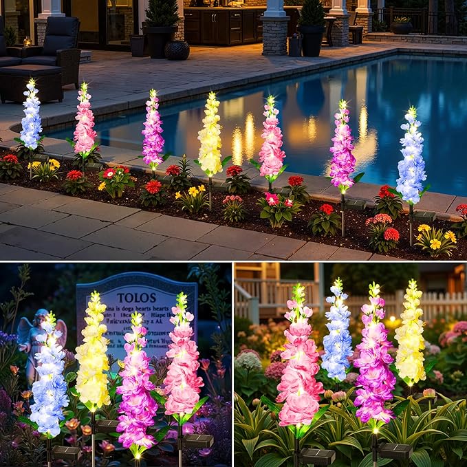 KOOPER Solar Lights Outdoor Garden Decor, 10 Pack Upgraded Delphinium Solar Garden Lights with 90 LEDs, Vivid Flowers Outdoor Waterproof for Landscape Patio Yard Decor