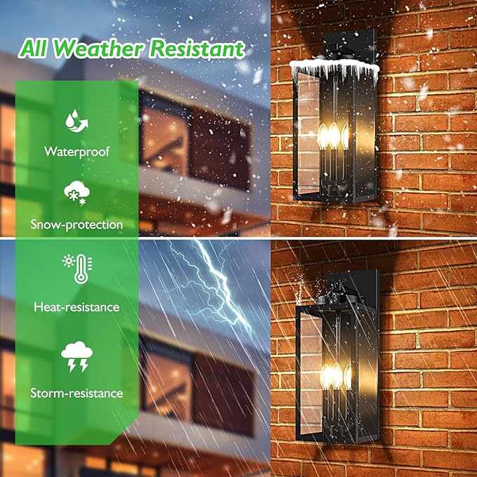 BesLowe 19.6” Large Size Outdoor Wall Light Fixture, 3-Light Exterior Lighting Fixture Porch Sconce Wall Mounted, Waterproof Outdoor Wall Lantern, Outside Light for House Patio Front Door Garage