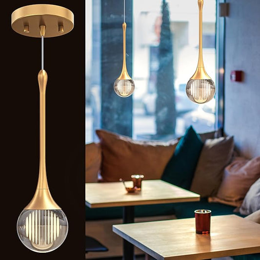 1-Pendant Lights Kitchen Island,Crystal Gold Globe LED Chandelier, Modern Dimmable Adjustable Height Hanging Light Fixture,Sloped Ceiling,Bedroom,Dining Room