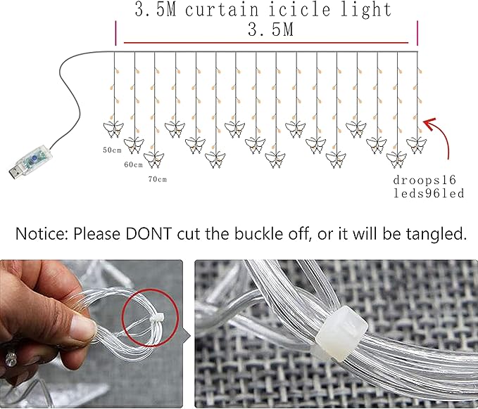 Butterfly Curtain Lights, 13ft 96 LED USB Window Fairy Lights 16 Butterflies 8 Modes Firefly Twinkle Timer String Lights with Remote for Room Bedroom Wall Ceiling Party Wedding Christmas