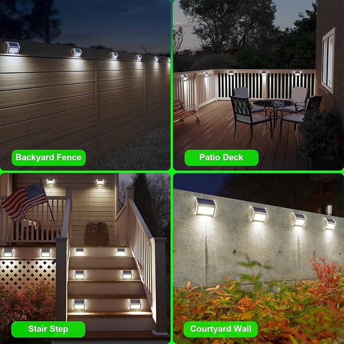 JSOT 16-Pack Solar Deck Lights Outdoor Waterproof, Stainless Steel Cold White LED Fence Lights, Solar Powered Step Lights for Outdoor Stairs, Patio, Railing, Yard, Garden