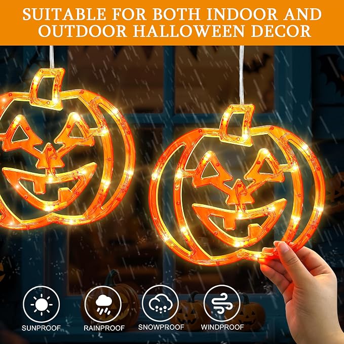 Halloween Window Lights,3 Pack 48LED Pumpkin String Light with Battery Operated,Timer Memory Hanging Orange Halloween Light for Spooky Decor Outdoor Indoor Curtain Home Party Gift