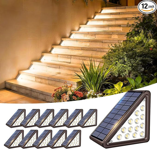 JEJOT Solar Step Lights Outdoor Waterproof IP65,Warm White BrownSolar Stair Lights, Outdoor Light Decor for Stair, Deck, Step, Porch and Outside Patio, 12 Pack