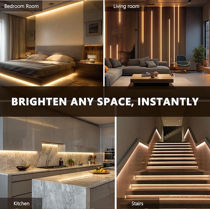 V4light 16.4ft Smart Silicone LED Strip for Recessed Lighting, 2700K-6500K CCT, CRI90+ Dot-Free, Works with Alexa, App&Remote, Cuttable & Dimmable, Clip Mount for Wood Slat Wall, Under Cabinet, Stairs