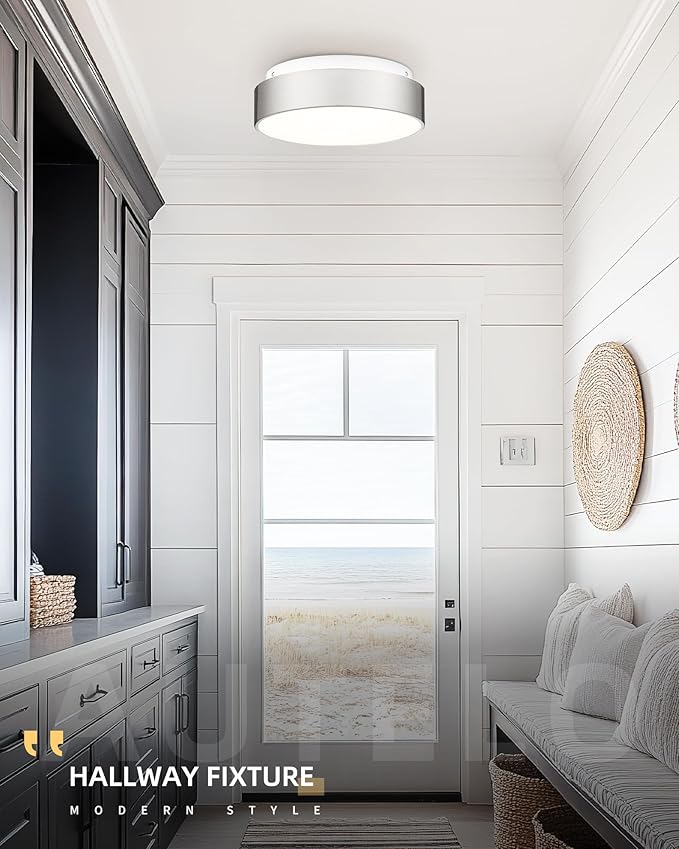 AUTELO 12" Flush Mount Ceiling Light Fixture, Frosted Glass Shade 2-Light Close to Ceiling Light Fixture in Brushed Nickel Finish, for Living Room Hallway Bedroom C3312 ST