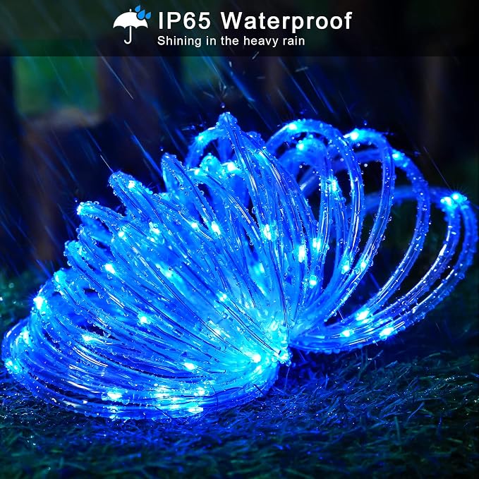 JMEXSUSS 200 LED Pool Accessories Solar Rope Lights Outdoor, 72ft IP 65 Outdoor Waterproof Solar Pool Lights with 8 Modes, Blue Solar Christmas Lights for Trampoline Fence Yard Walkway Christmas