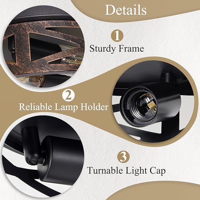 Flush Mount Ceiling Light Fixture,Vintage Metal Black 2-Light Hallway Light Fixtures Ceiling,Rustic Retro Light Fixtures Ceiling Mount for Farmhouse,Kitchen,Hall (2 Pack)
