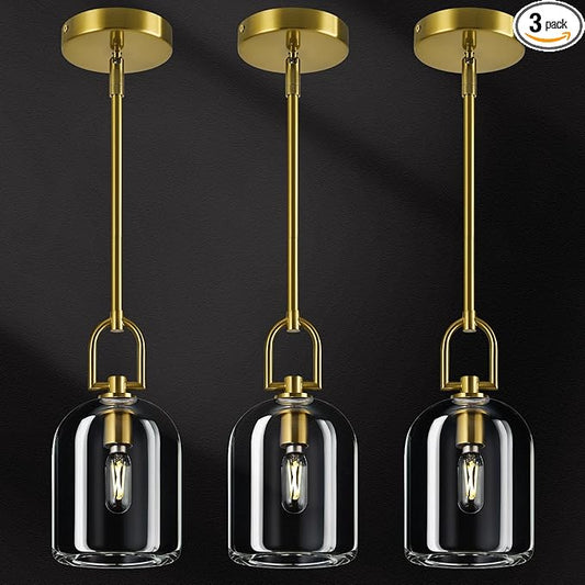 Modern Gold Pendant Lights Kitchen Island Ceiling Chandelier Indoor Thick Crystal Hanging Light Fixtures for Kitchen Living Room Dining Room Bedroom（3Pack）