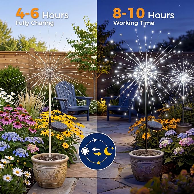 btfarm 3 Pack 120 LED Solar Garden Lights Outdoor, 8 Modes Firework Lights Solar Powered, Waterproof Twinkle Fairy Light Outside for Yard Patio Pathway Pool Christmas Party Decorative, Cool White
