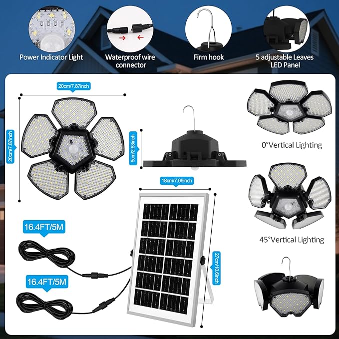 Solar Shed Light Indoor Outdoor, 156LED Solar Powered Motion Sensor Pendant Lights Daytime Available, IP65 Waterproof for Garden, Shed, Gazebo, Barn, Patio, Garage