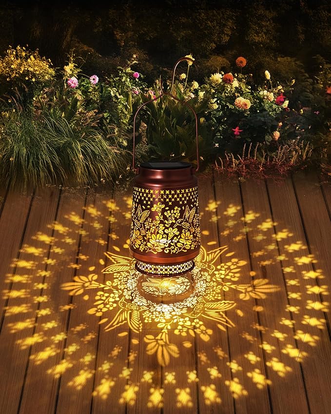 Solar Lanterns Outdoor Waterproof Hummingbird Elegant Garden Decor Birthday Gifts for Women Mom Grandma Sister Metal Hanging Solar Lights Outside Gardening Decorations for Backyard, Patio, Lawn, Porch
