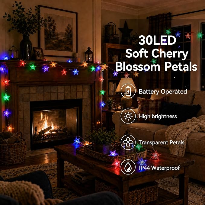 ITICdecor Star String Lights 15 FT 30 LED Fairy Christmas Light Battery Operated Indoor Outdoor Twinkle Lights Bedroom Decor for Party Wedding Xmas Tree (Multicolor)