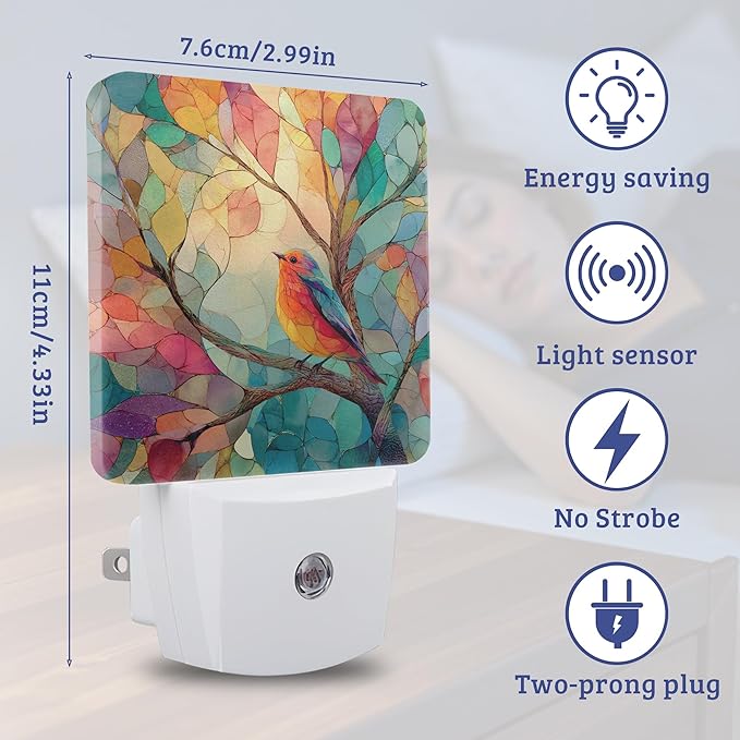 Tree of Life Bird Night Light, Plug-into Wall Nightlight Lamp with Dusk to Dawn Sensor, Led Lamp 0.5W Energy Efficient for Boys Girls Women Men Gifts, Home Decorative