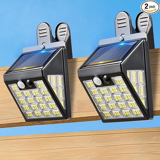 160LEDs Clip on Solar Lights Outdoor, Motion Sensor Outdoor Lights, Clip on Solar Fence Lights Outdoor, IP65 Waterproof Solar Lights for Deck Yard Garden Camping (2 Pack)