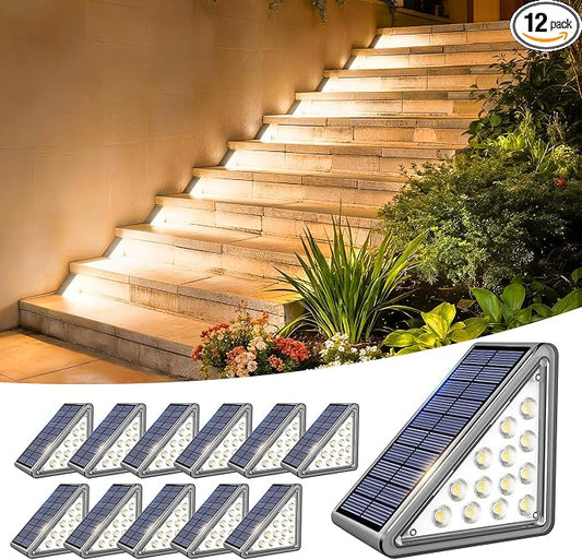 JEJOT Solar Step Lights Outdoor Waterproof IP65,Warm White Solar Stair Lights, Outdoor Light Decor for Stair, Deck, Step, Porch and Outside Patio, 12 Pack