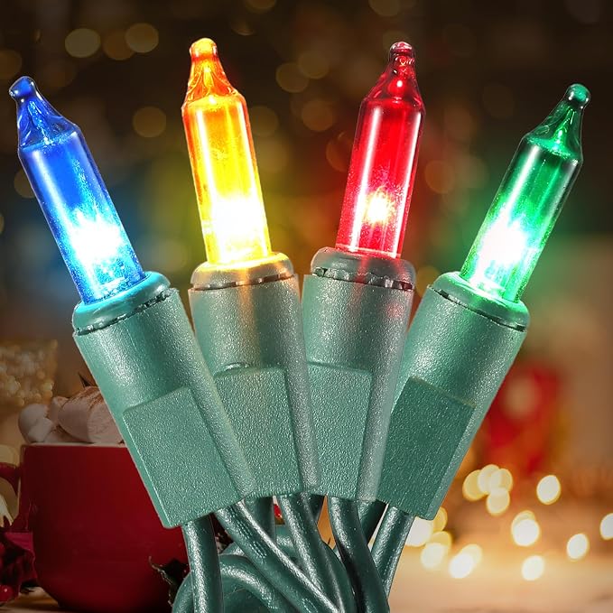TIGOMOOV Multicolor Christmas Lights Plug in, 100 Count Multi Colored 21ft Christmas String Lights for Tree, Connectable Traditional Indoor String Lights with Green Wire Xmas Outdoor Decorations