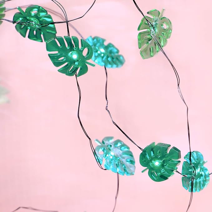 MIYA LIFE Summer Tropical Leaf Lights for Bedroom Battery - Operated Fairy Lights with Remote - Tropical Monstera Green Decor Acrylic Monstera Leaf Decor for Summer Party Home