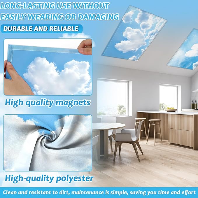 Wiooffen 6 Pcs Fluorescent Light Covers with 60 Magnets Decorative for Classroom Ceiling Light 4 x 2 Feet Magnetic Light Covers Filter Easy Install for Office Hospitals & Home (Love)