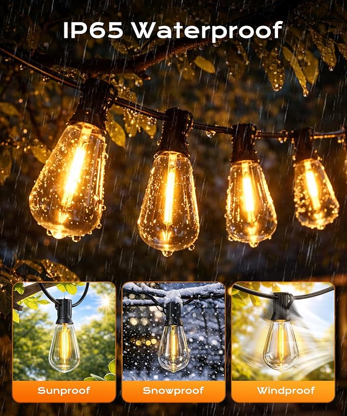 Outdoor String Lights, 150ft Patio Lights for Outside, Smart App & Remote Control with Timer, Dimmable with 4 Scene Modes, Warm White Waterproof LED Bulbs for Garden, Yard and Backyard Decor