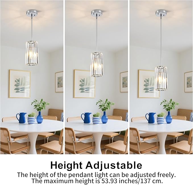 3-Pack Chrome Pendant Light Fixtures, Crystal Kitchen Pendant Lighting Over Island,Mini Modern Pendant Lights for Kitchen Island, Dining Room, Hallway, Foyer, Entryways