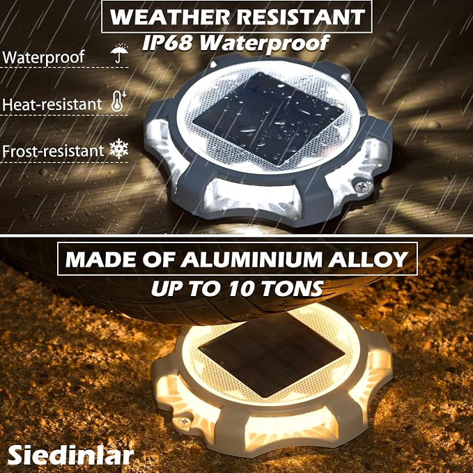 SIEDiNLAR Solar Deck Lights Outdoor 2 Modes LED Dock Driveway Markers Light Waterproof for Step Ground Walkway Stair Pathway Yard Garden Road 8 Pack (Cool White/Warm White)