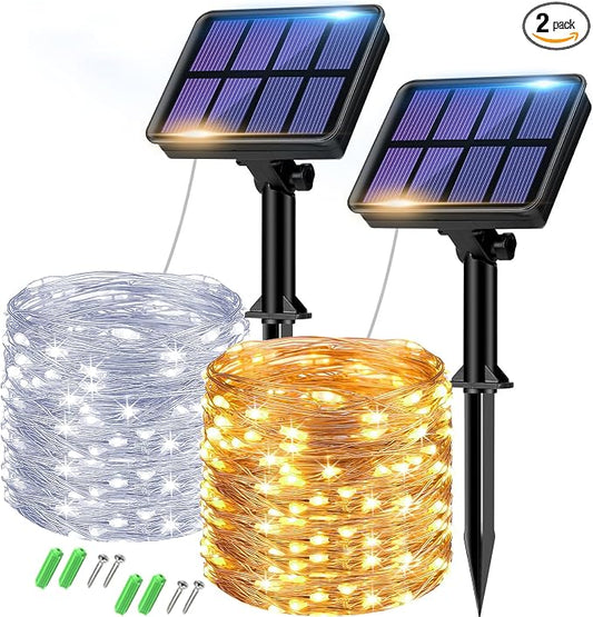 btfarm 2 Pack Solar String Lights Outdoor - 160LED 66FT Solar Fairy Lights Outside Waterproof 8 Modes, Copper Wire Solar Powered Twinkling Lights for Tree Garden Patio Christmas Wedding Party Decor